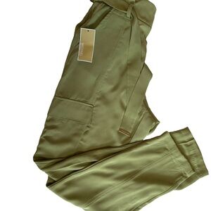 Michael Kors Womens Cargo Pants Tapered Green Size Medium High Rise Belted Waist
